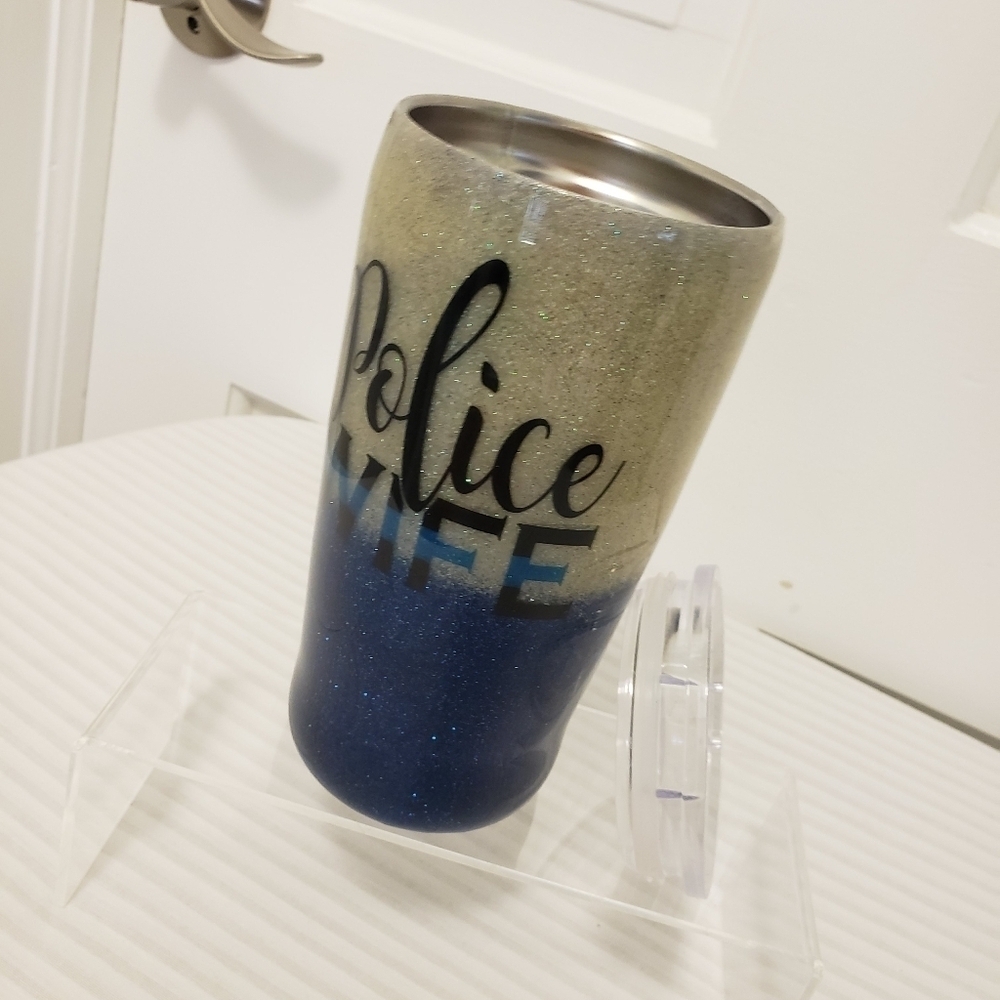 "POLICE WIFE" DRINK TUMBLER WITH LID